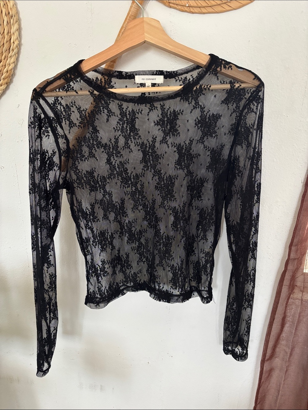 No Comment Sheer Black Lace Long-Sleeve Top